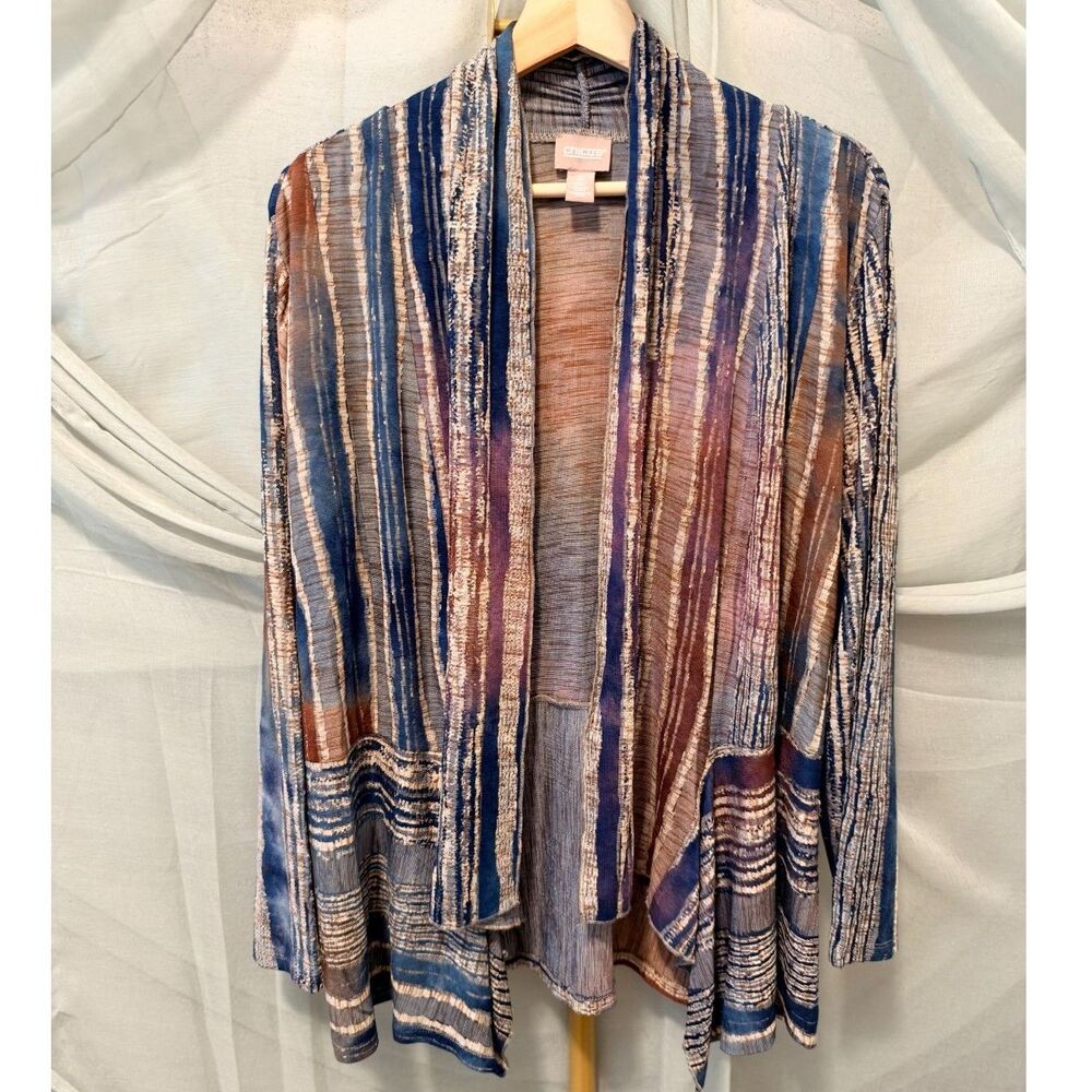 Chico's Multi-Colored Draped Open-Front Cardigan - Picture 2 of 7